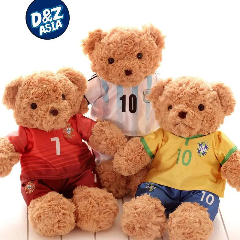 plush football player toy teddy bear dolls in team jerseys, soft souvenir for children