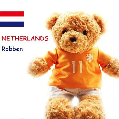Plush football player toy Robben Netherlands teddy bear doll in orange jersey, 10 cm stuffed souvenir for children