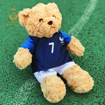 plush football player toy teddy bear souvenir in blue Griezmann jersey with number 7, soft stuffed plush for children