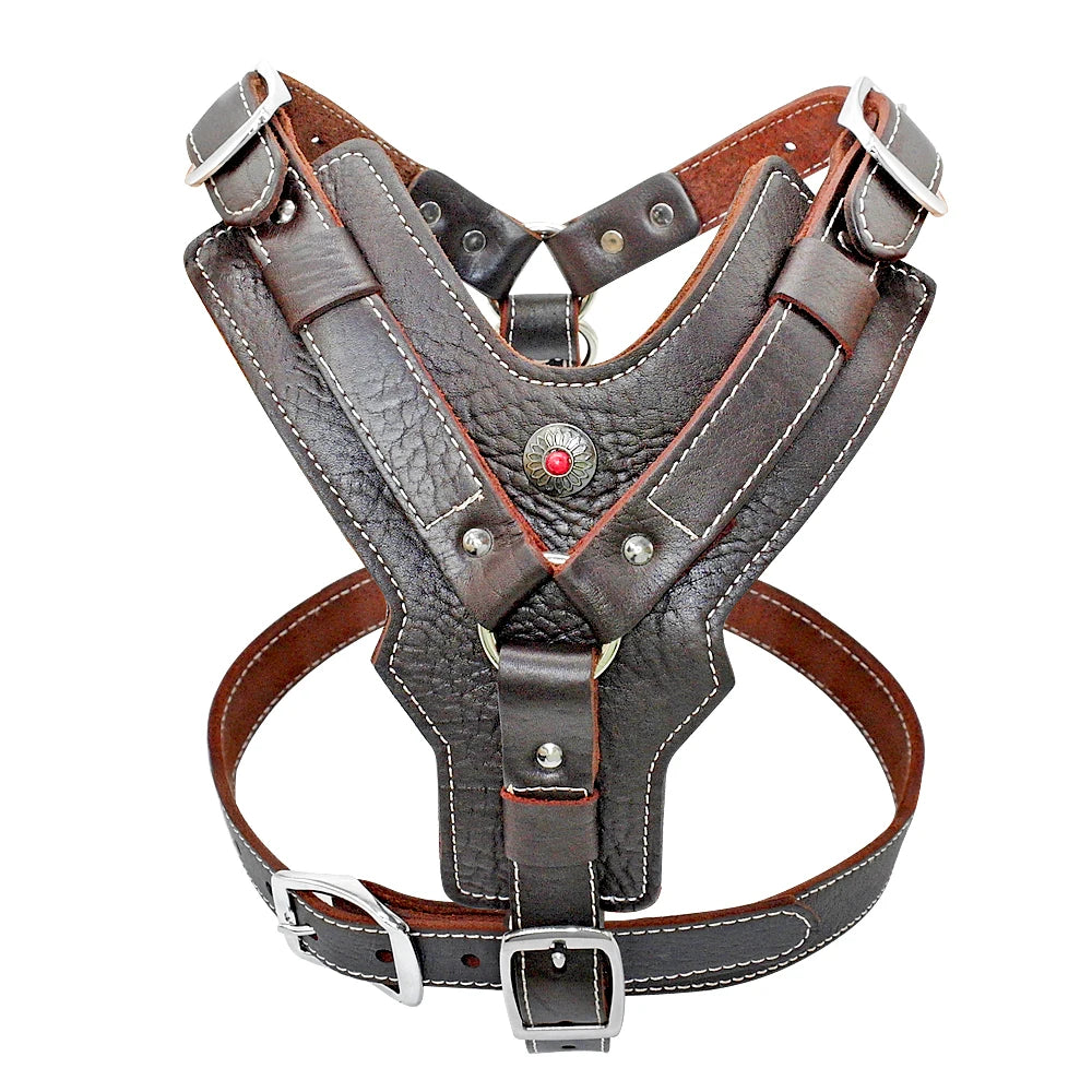 Durable Dog Harness Large Dogs Genuine Leather Harnesses Pet Training Vest With Quick Control Handle For Labrador Pitbull.