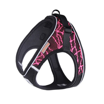 Dog Harness Reflective No Pull Choke Free Pet Harness for Small Medium Dogs Breathable Padded Harness Vest for Bulldog Chihuahua in pink.