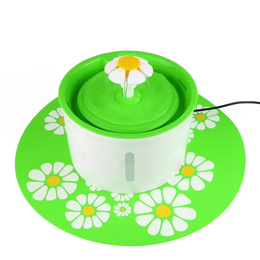 automatic cat water fountain 1.6L green pet water dispenser with flower design for cats and dogs