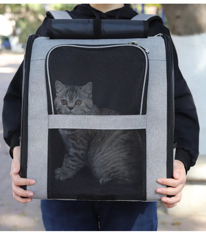 breathable cat carrier backpack gray foldable pet travel bag with mesh window for small cats and dogs