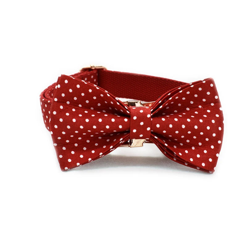 adjustable red bowtie dog collar, red polka dot bow collar with metal buckle for small dogs and cats