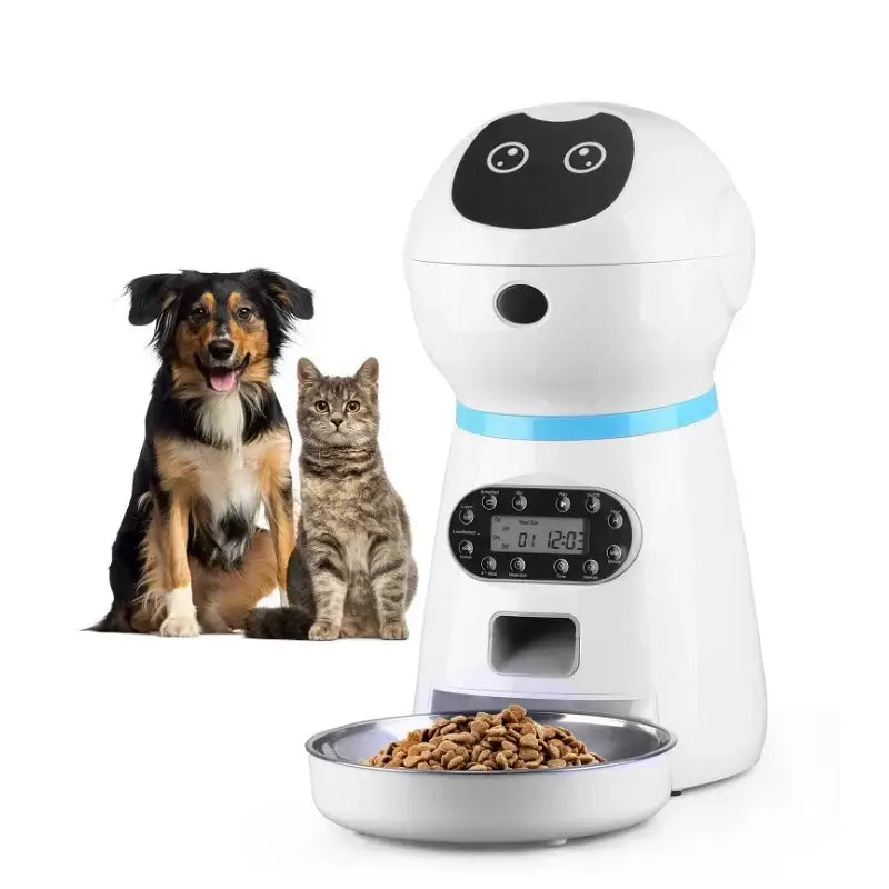 automatic pet feeder with app for dogs and cats, 3.5L stainless steel bowl, voice timing and LCD screen