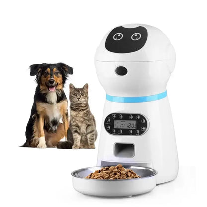automatic pet feeder with app for dogs and cats, 3.5L stainless steel bowl, voice timing and LCD screen