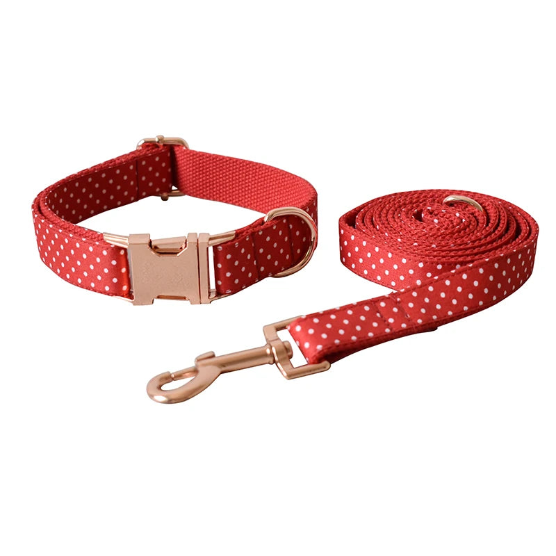 adjustable red bowtie dog collar red dot dog collar leash set with quick release metal buckle for small dogs and cats