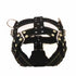 Black large dog harness for pit bulls, adjustable nylon padded halter harness with buckle and floral stitching
