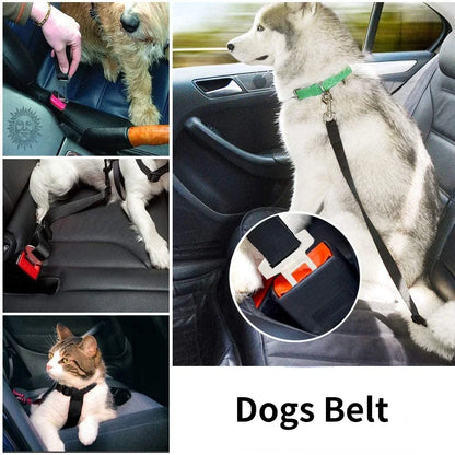 dog car seat belt keeps pets secure in the car, adjustable nylon harness leash for safe travel