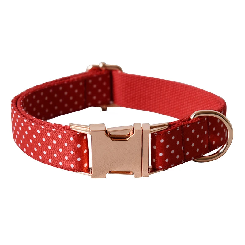 adjustable red bowtie dog collar red polka dot polyester webbing with quick release metal buckle for small dogs and cats