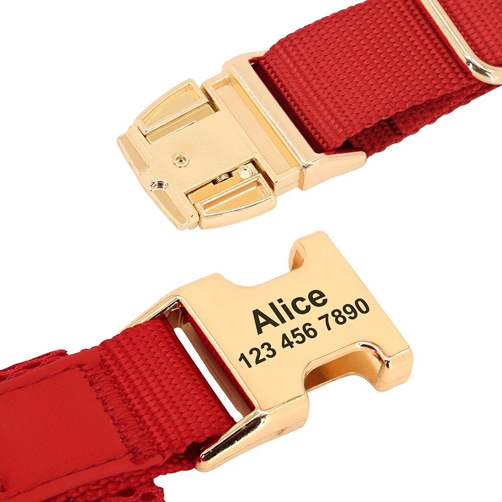 personalized no pull dog harness red adjustable vest with free engraving and gold buckle for medium large dogs