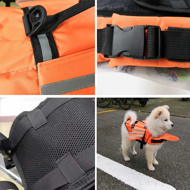 reflective adjustable dog life jacket with secure buckle straps, enhanced buoyancy and safety for large dogs swimming