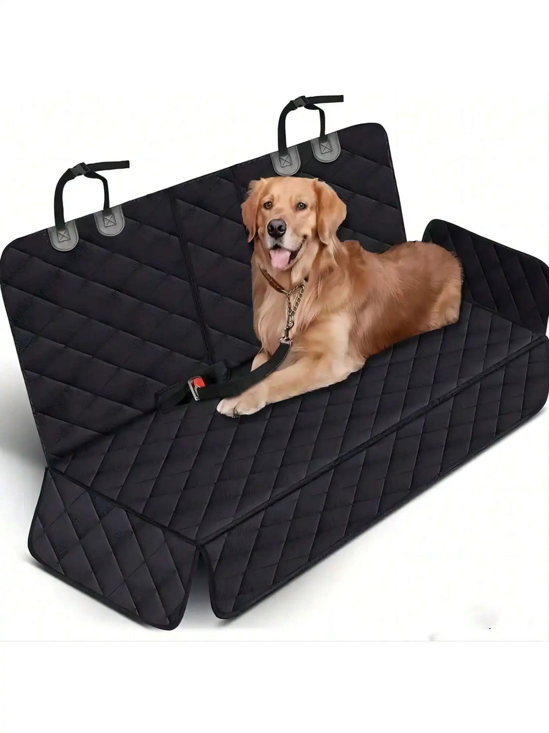 waterproof dog car seat cover pet travel carrier mattress with middle seat armrest, black quilted dog car seat protector