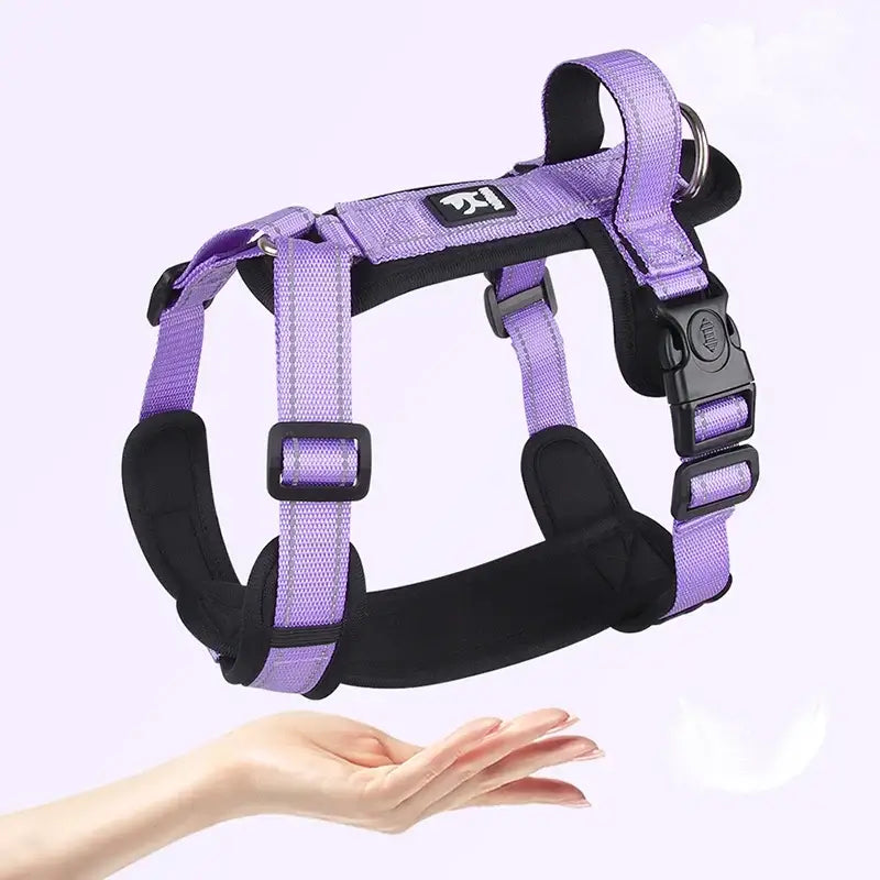 Purple no pull dog harness with handle for small medium dogs, secure walking and training pet harness for everyday comfort.