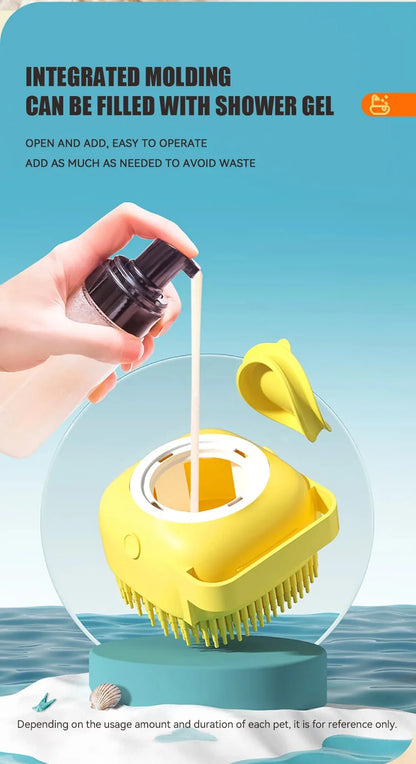 dog bathing brush with shampoo dispenser silicone pet grooming brush fills with shower gel for dogs and cats