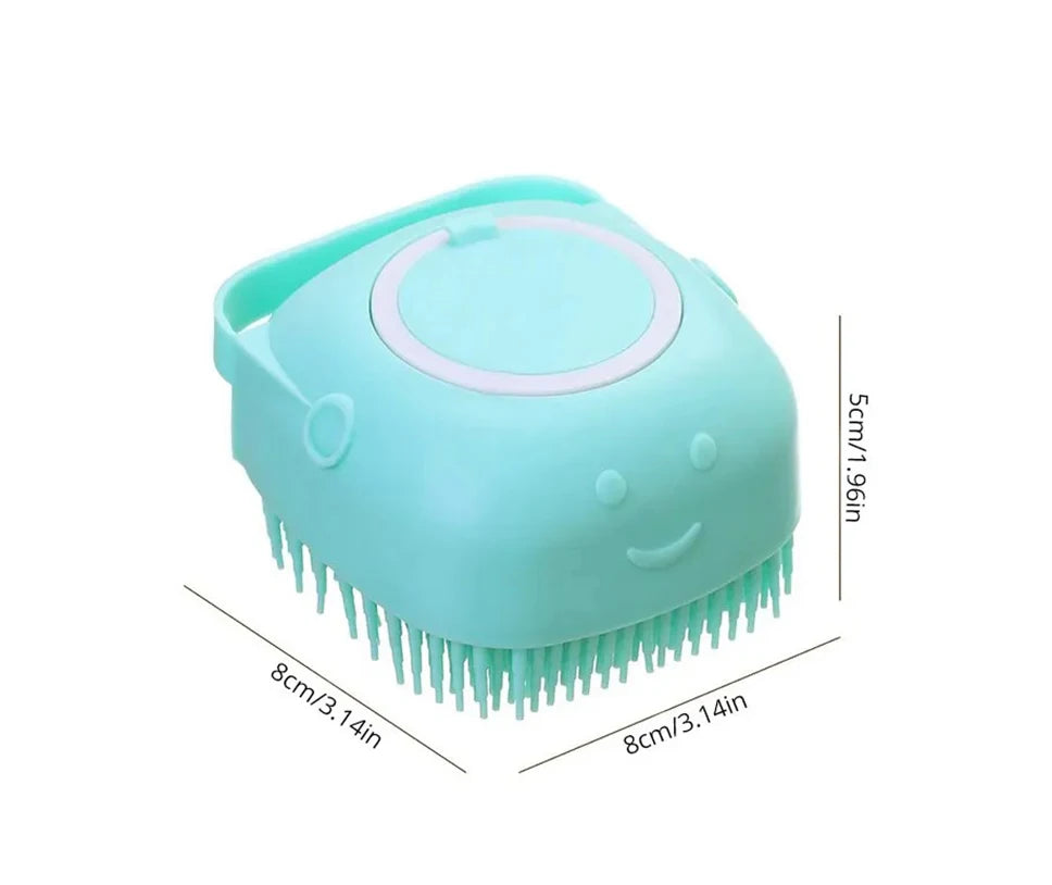 Silicone pet bathing brush with shampoo dispenser for dogs and cats, soft massage scrubber grooming tool