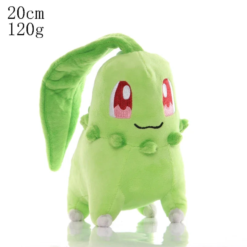 Pokemon plush doll Cyndaquil green stuffed toy with long leaf and red eyes, 20cm collectible gift