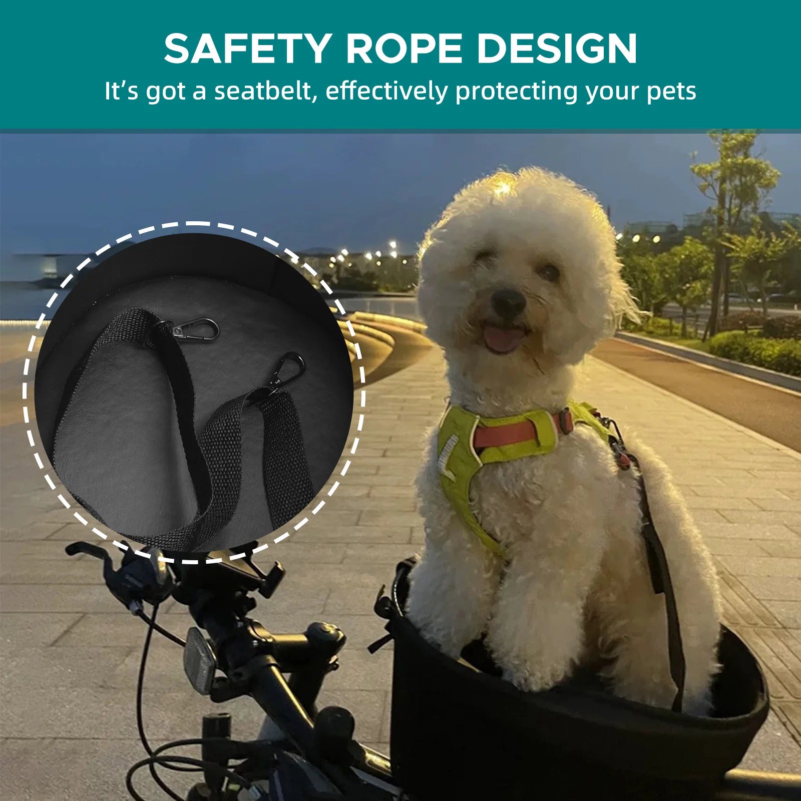Dog Bike Basket Mountain Bike Shopping Basket Portable Cat Dog Carrier for Bike Front Crossbar with Sponge Liner Safety Strap