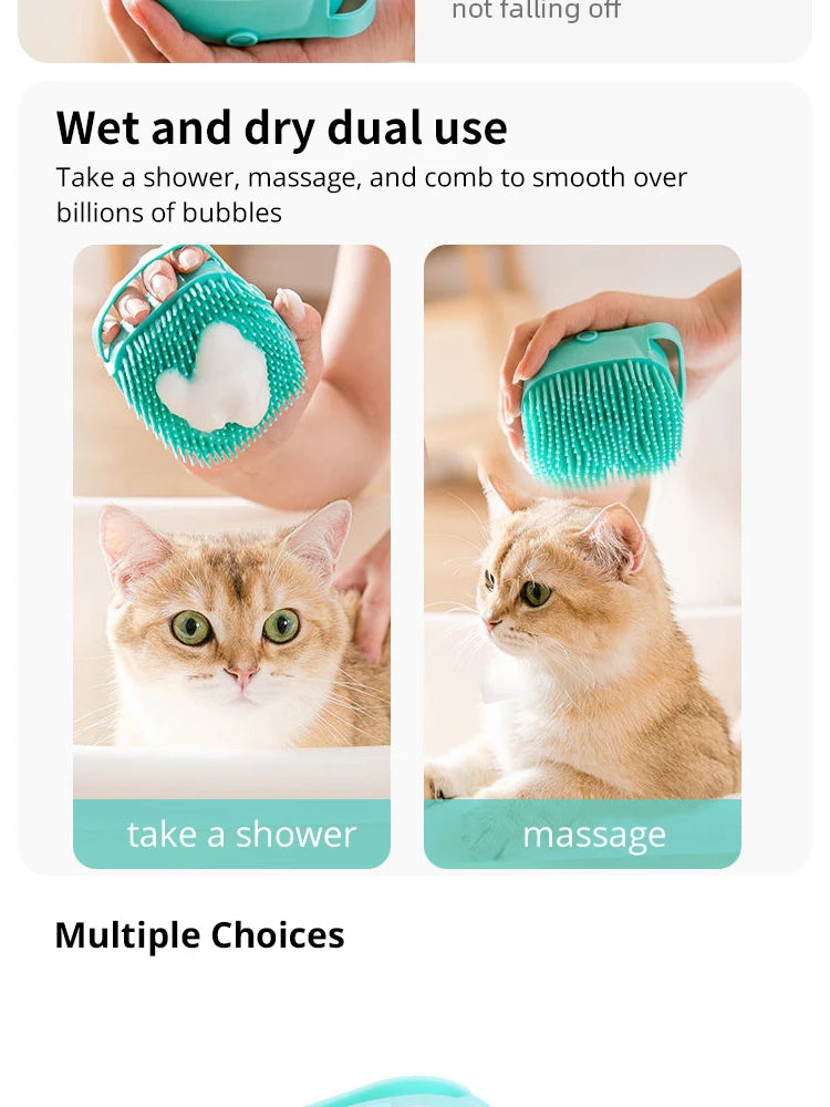 silicone pet bathing brush for wet and dry use, gentle shower massage and grooming for dogs and cats