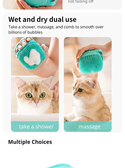 silicone pet bathing brush for wet and dry use, gentle shower massage and grooming for dogs and cats