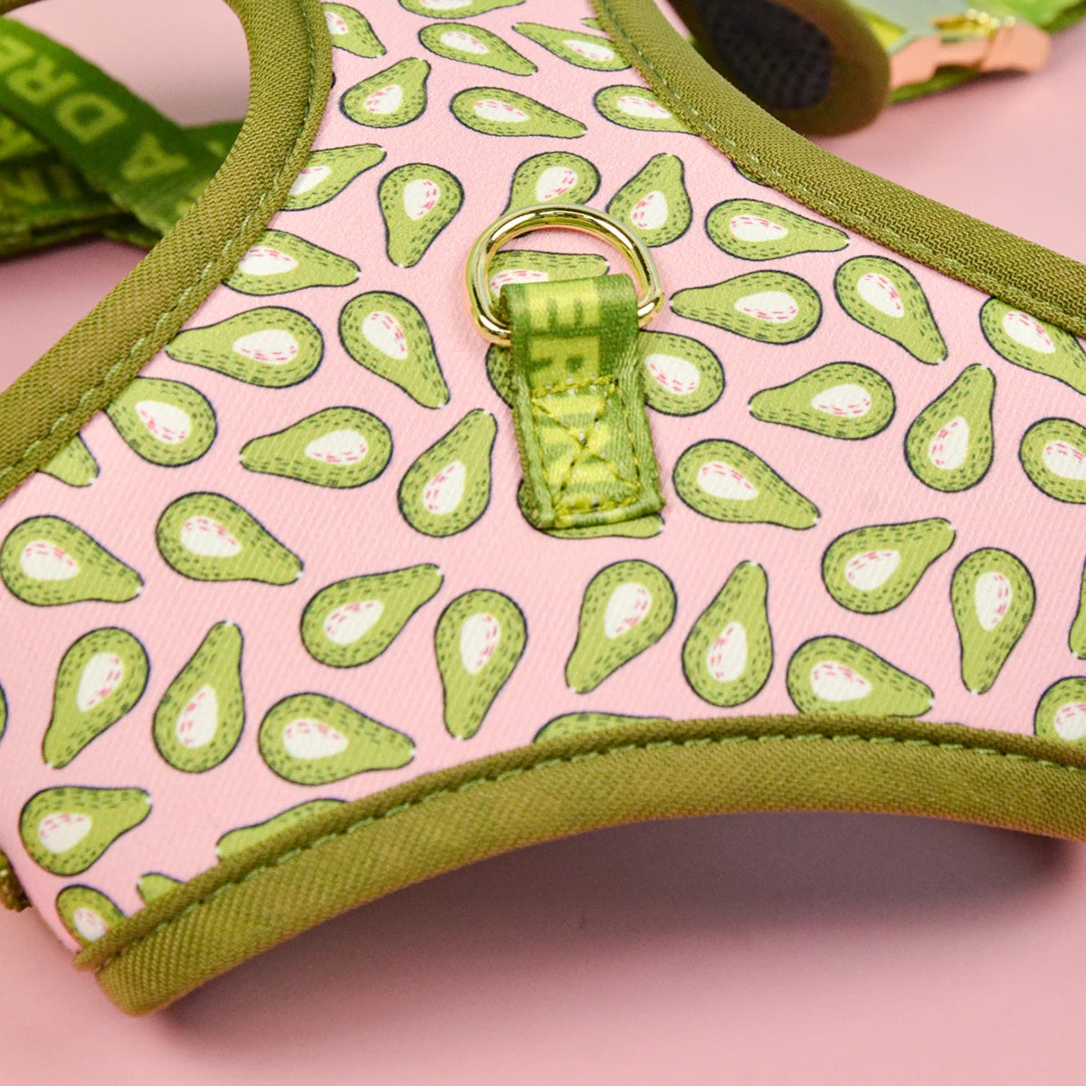 adjustable dog harness and leash set cute avocado print luxury pet harness for small dogs, pink and green