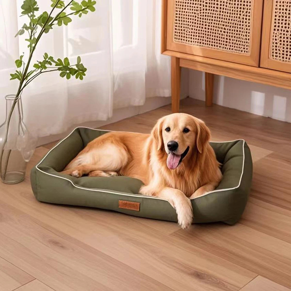 waterproof square dog bed for large dogs with soft thick cushioning and non-slip bottom for indoor comfort