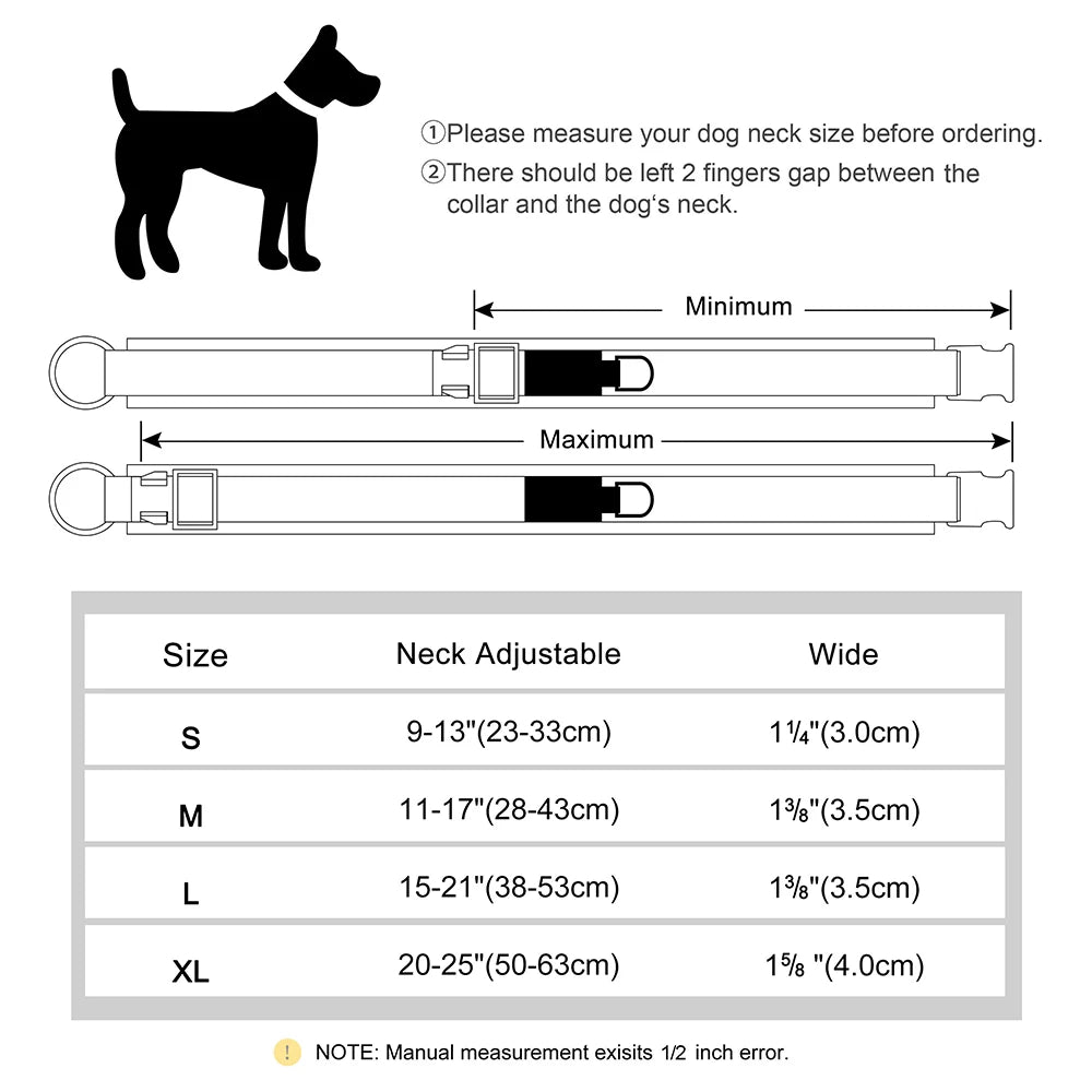 personalized nylon dog collar size chart for adjustable small medium large dogs with free engraving