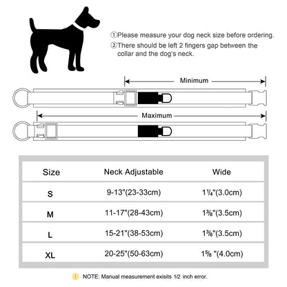 personalized nylon dog collar size chart for adjustable small medium large dogs with free engraving