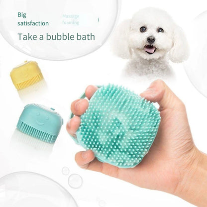 silicone pet bathing brush for dogs and cats, shampoo dispensing grooming massager with soft silicone bristles