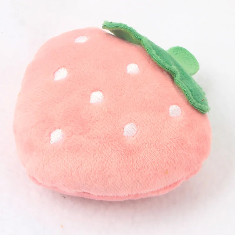 Pink strawberry plush squeaky dog chew toy, fleece bone-style pet toy for small and medium dogs, color H