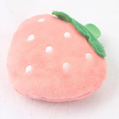 Pink strawberry plush squeaky dog chew toy, fleece bone-style pet toy for small and medium dogs, color H