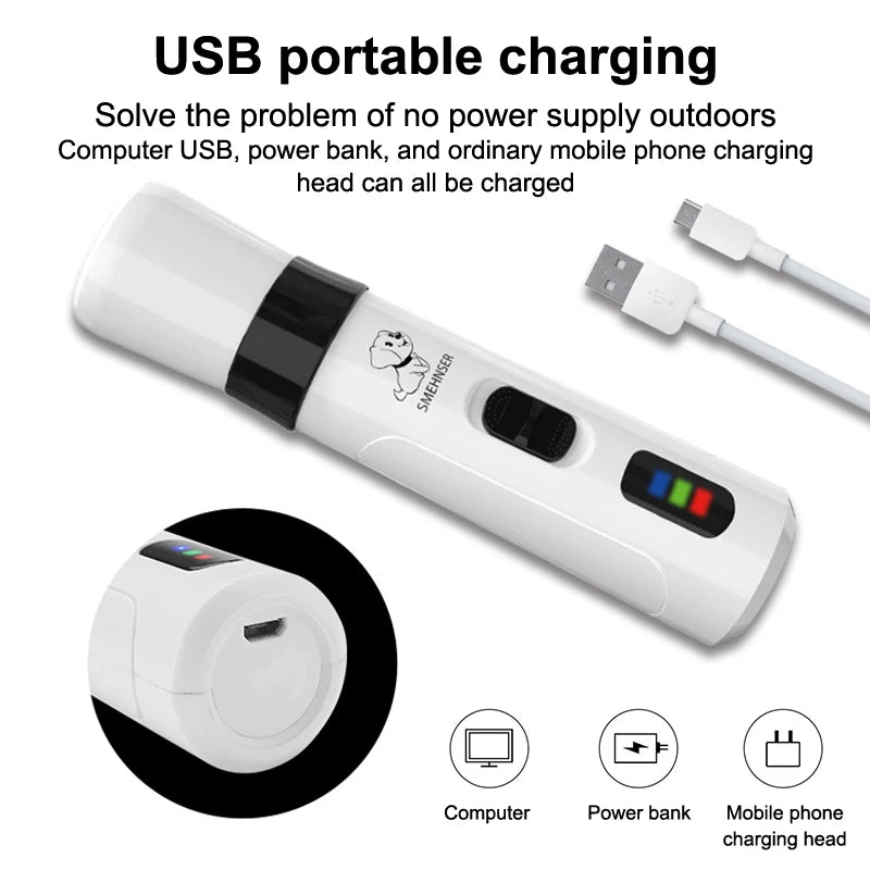 Silent groom pro silent dog nail grinder, USB rechargeable pet nail grinder with portable charging for at-home dog grooming