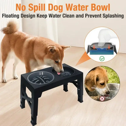 adjustable elevated dog feeder with no-spill water bowl for large and medium dogs, slow feed design