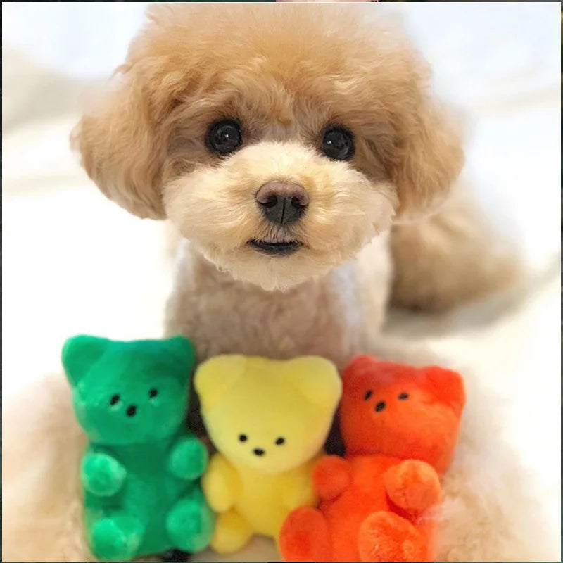 small dog squeaky toy plush bear for puppies and cats, 11cm fleece pet toy for Pomeranian, Teddy, Shih Tzu, Pug