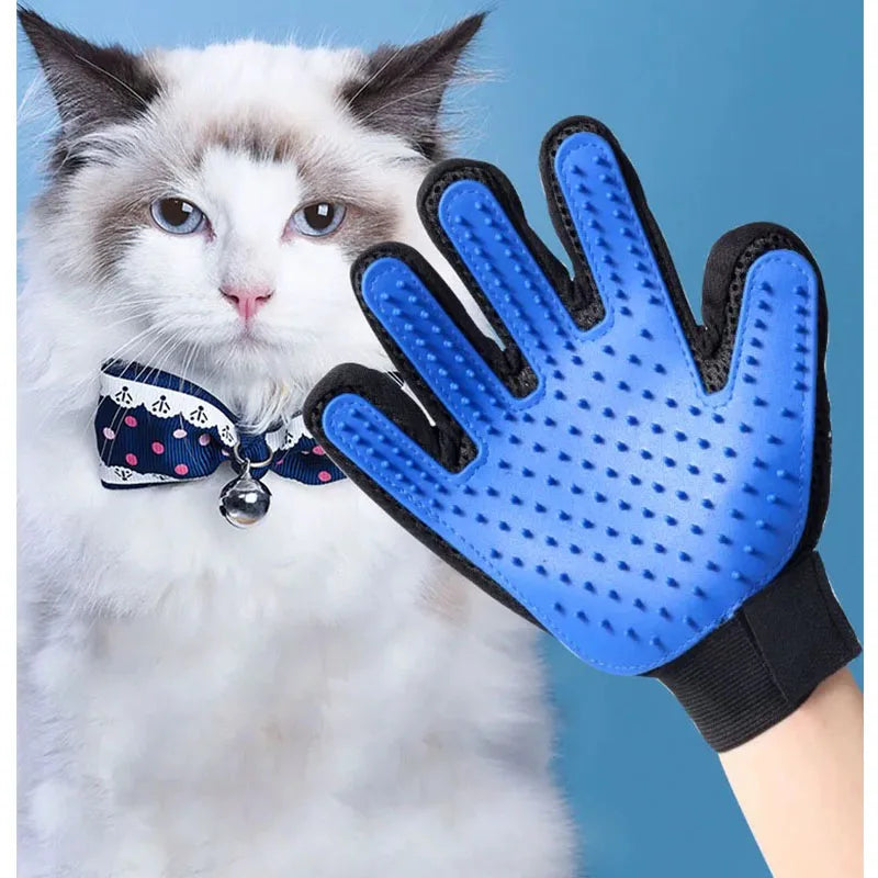 pet hair remover glove for cat grooming and deshedding, silicone massage brush glove for cleaning loose fur