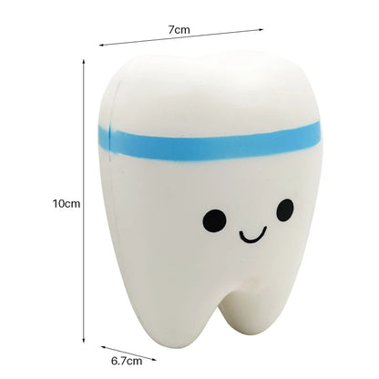 Cute blue and white teeth shape squishy toy, slow rising dental stress relief gift for kids, 10cm cartoon toy