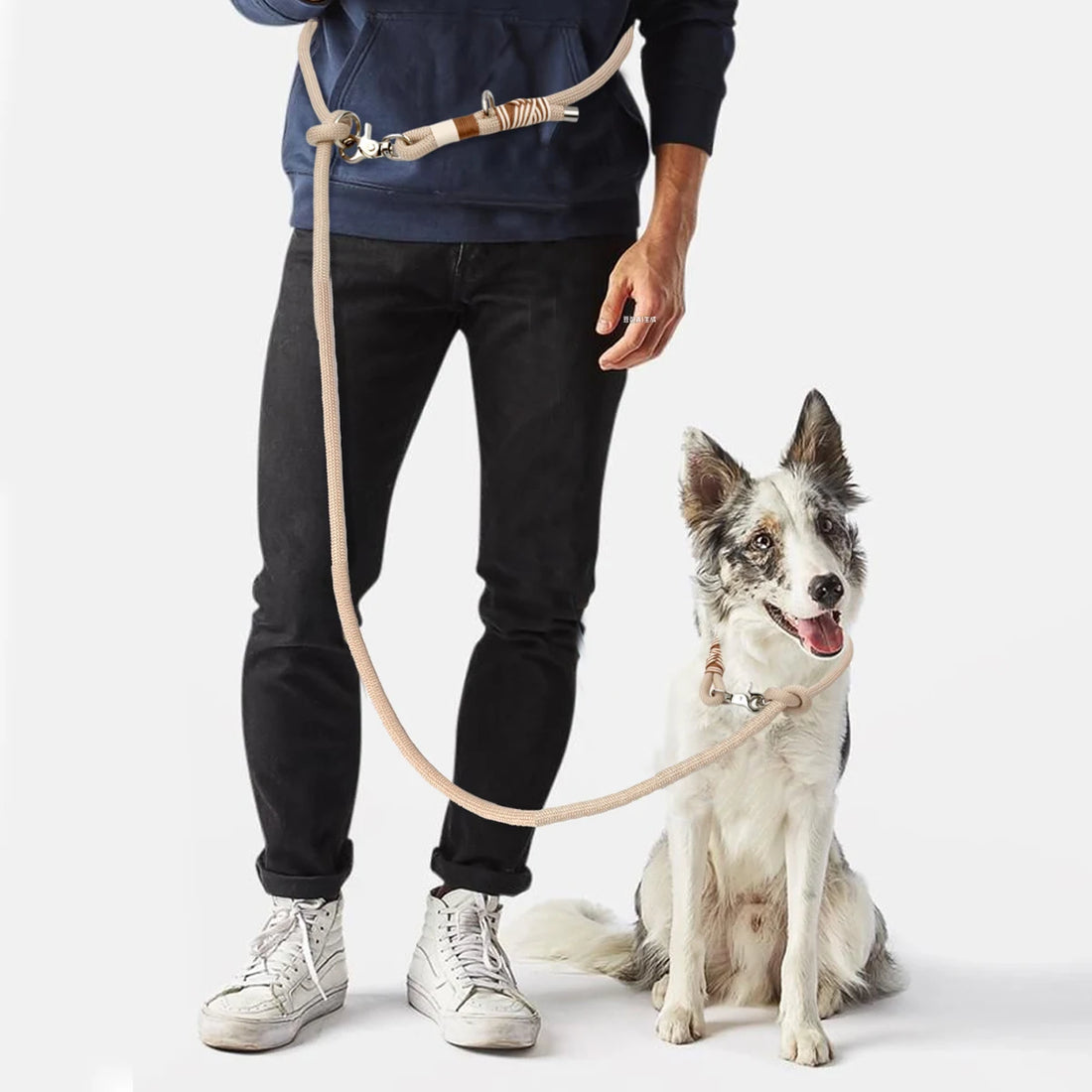 hands free dog leash for medium and large dogs, solid braided traction rope with double buckle, rugged nylon leash