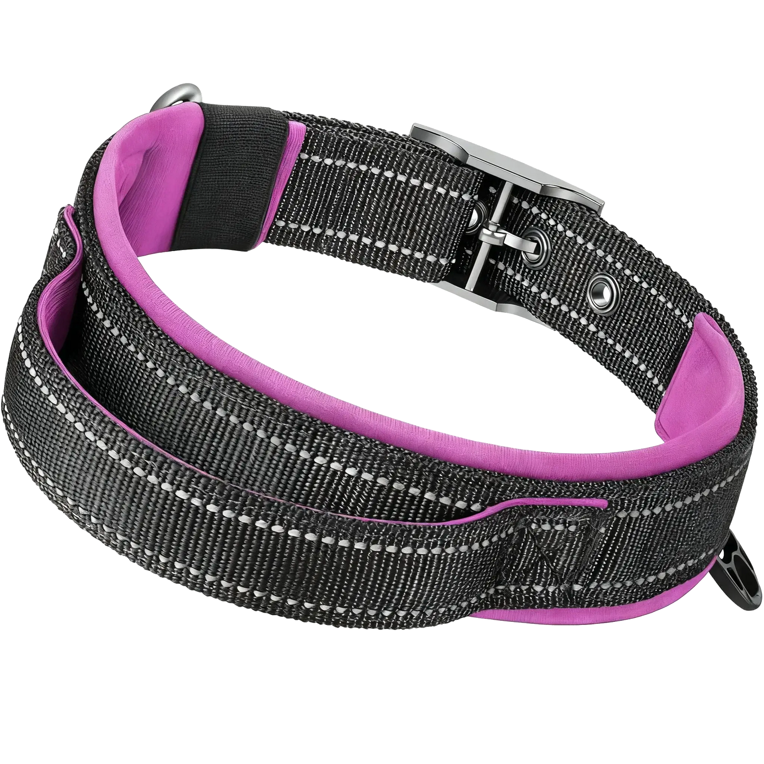 heavy duty tactical dog collar black reflective padded quick release collar with handle for medium and large dogs