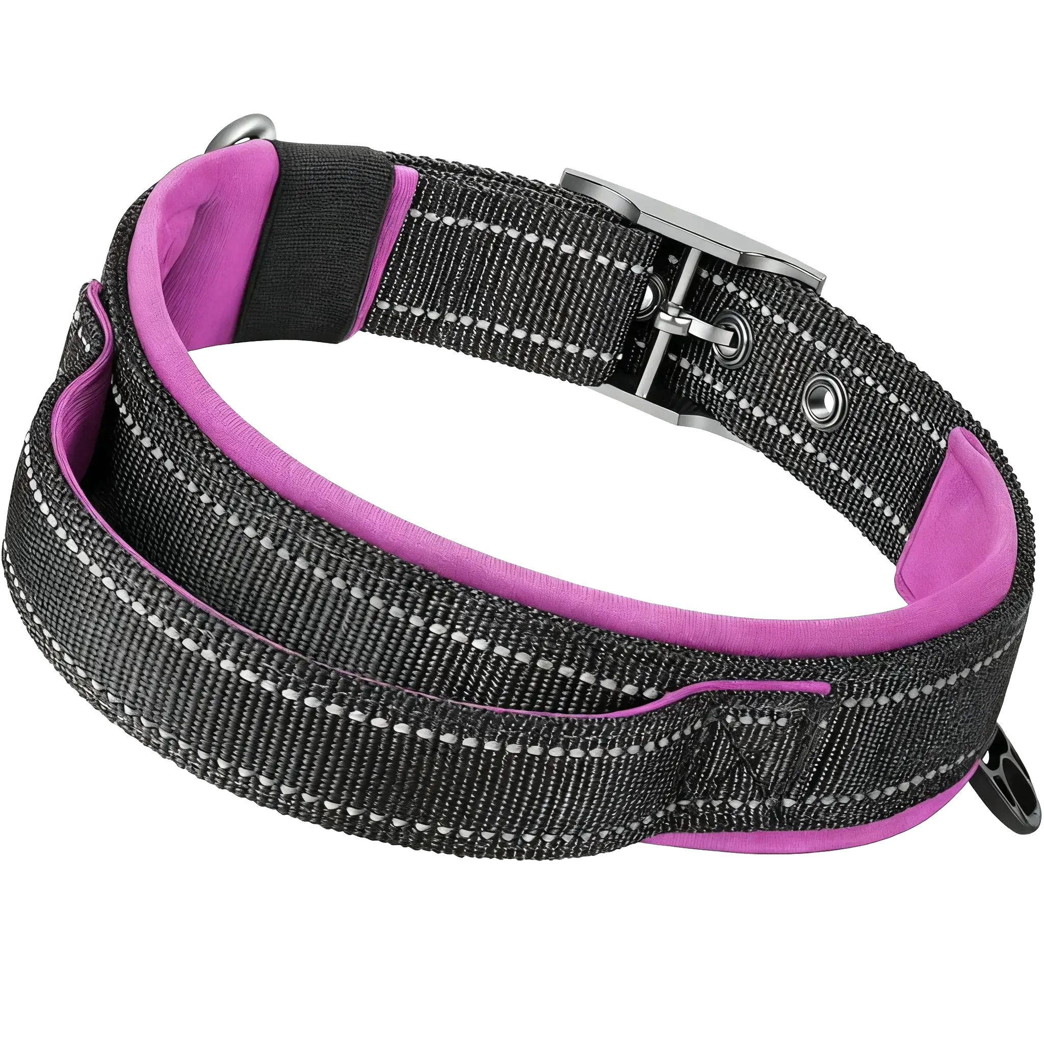 heavy duty tactical dog collar black reflective padded quick release collar with handle for medium and large dogs