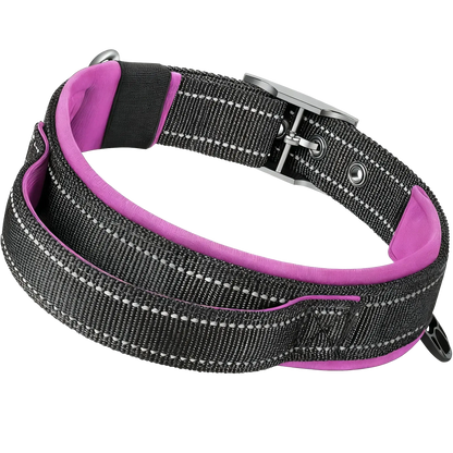heavy duty tactical dog collar black reflective padded quick release collar with handle for medium and large dogs