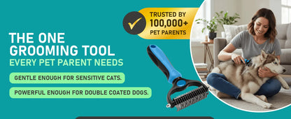 pet deshedding brush for dogs and cats, dual-sided grooming tool for mats, tangles, and shedding