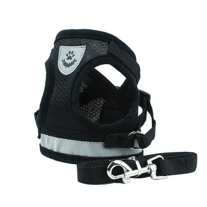 Adjustable cat and small dog harness and leash set black mesh breathable vest, reflective, ships from China Mainland