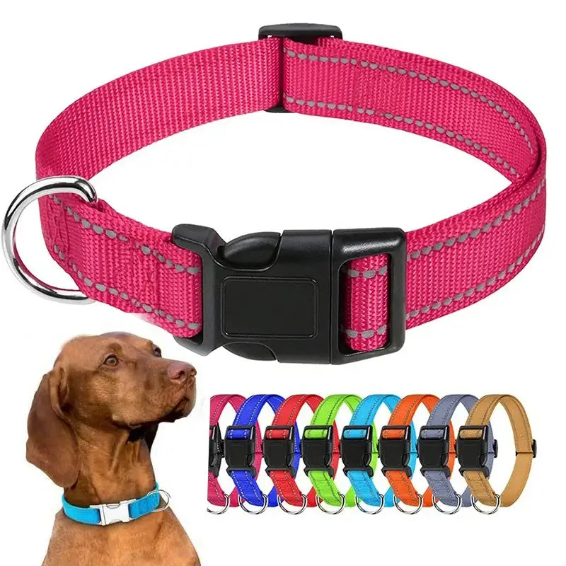 Pink small dog choker collar with buckle, durable nylon basic collar for puppies and all stages, stylish and adjustable