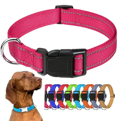 Pink small dog choker collar with buckle, durable nylon basic collar for puppies and all stages, stylish and adjustable