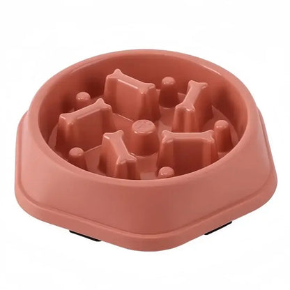 Pink anti-choking slow feeder bowl for dogs and cats, maze design to slow eating and improve digestion