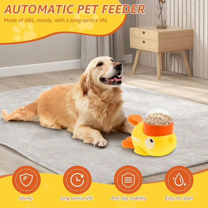 interactive slow feeder dog toy yellow duck automatic pet feeder for dogs, ABS sturdy easy to clean