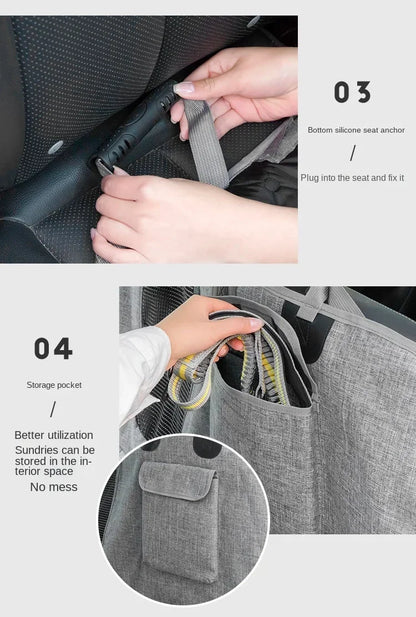 waterproof dog car seat cover with seat anchor and storage pocket for safe rear seat pet travel