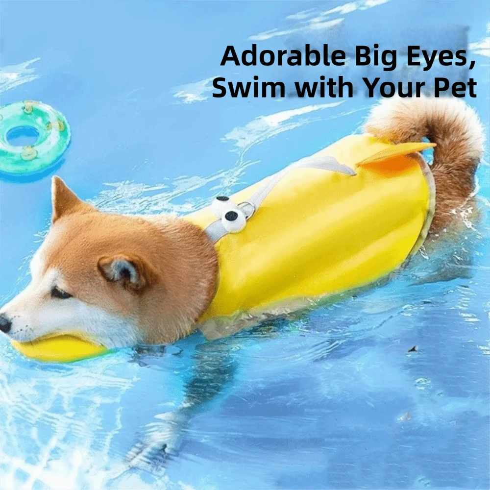 adjustable dog life jacket for swimming, high flotation waterproof dog swim vest with cute pet design
