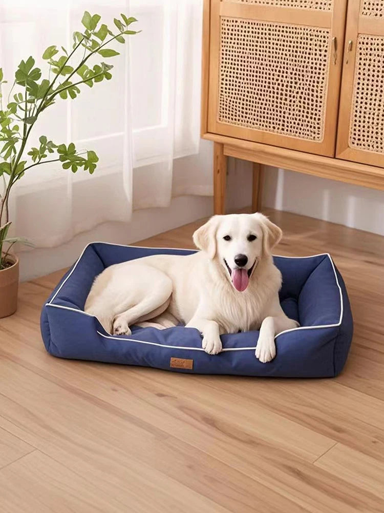 waterproof square dog bed for large dogs, soft thickened navy pet mattress with non-slip base for indoor comfort