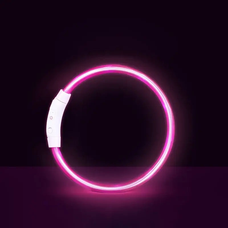 Pink LED dog collar, USB rechargeable luminous anti-lost safety collar for S/M/L dogs, glowing night pet necklace